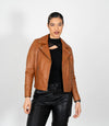 Women's Cross Zip Leather Biker Jacket