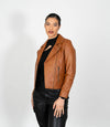 Women's Cross Zip Leather Biker Jacket