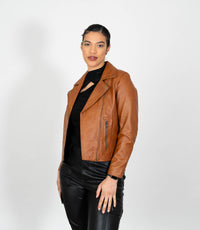 Women's Cross Zip Leather Biker Jacket