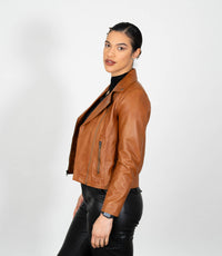 Women's Cross Zip Leather Biker Jacket