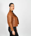 Women's Cross Zip Leather Biker Jacket