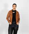 Women's Cross Zip Leather Biker Jacket