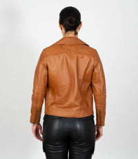 Women's Cross Zip Leather Biker Jacket