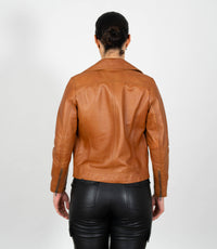Women's Cross Zip Leather Biker Jacket