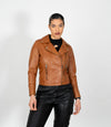 Women's Cross Zip Leather Biker Jacket