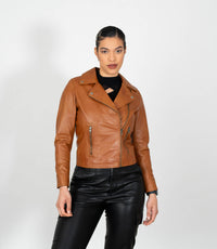 Women's Cross Zip Leather Biker Jacket