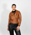 Women's Cross Zip Leather Biker Jacket