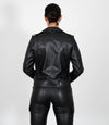 Women's Biker Style Cross Zip Leather Jacket w/ Red Lining - Black