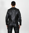 Women's Biker Style Cross Zip Leather Jacket w/ Red Lining - Black
