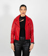 Women's Cross Zip Leather Biker Jacket