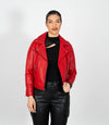 Women's Cross Zip Leather Biker Jacket