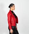 Women's Cross Zip Leather Biker Jacket