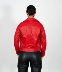 Women's Cross Zip Leather Biker Jacket