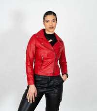 Women's Cross Zip Leather Biker Jacket