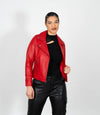 Women's Cross Zip Leather Biker Jacket