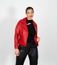 Women's Cross Zip Leather Biker Jacket