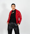 Women's Cross Zip Leather Biker Jacket