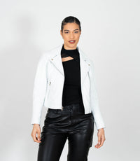 Women's Cross Zip Quilted Biker Style Leather Jacket