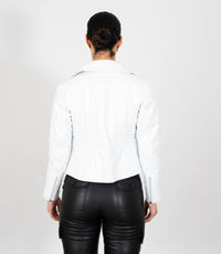 Women's Cross Zip Quilted Biker Style Leather Jacket