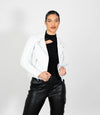Women's Cross Zip Quilted Biker Style Leather Jacket