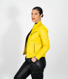 Women's Mandarin Collar Leather Biker Jacket