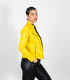 Women's Mandarin Collar Leather Biker Jacket