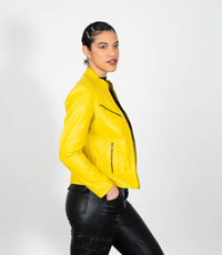 Women's Mandarin Collar Leather Biker Jacket
