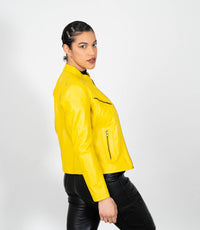 Women's Mandarin Collar Leather Biker Jacket