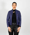 Women's Mandarin Collar Leather Biker Jacket