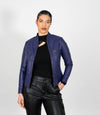 Women's Mandarin Collar Leather Biker Jacket
