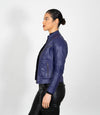 Women's Mandarin Collar Leather Biker Jacket