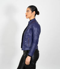 Women's Mandarin Collar Leather Biker Jacket