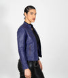 Women's Mandarin Collar Leather Biker Jacket