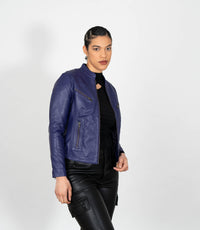 Women's Mandarin Collar Leather Biker Jacket