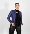 Women's Mandarin Collar Leather Biker Jacket