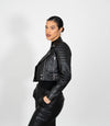 Women's Cropped Biker Style Leather Jacket
