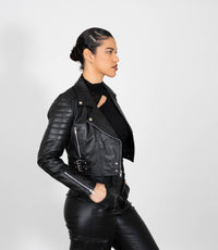 Women's Cropped Biker Style Leather Jacket