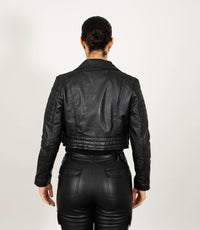 Women's Cropped Biker Style Leather Jacket