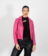 Women's Cross Zip Quilted Biker Style Leather Jacket