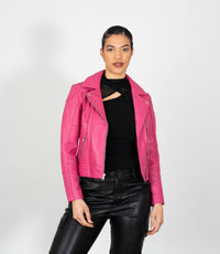 Women's Cross Zip Quilted Biker Style Leather Jacket