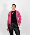 Women's Cross Zip Quilted Biker Style Leather Jacket