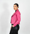 Women's Cross Zip Quilted Biker Style Leather Jacket