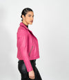 Women's Cross Zip Quilted Biker Style Leather Jacket