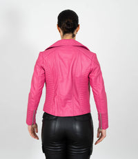 Women's Cross Zip Quilted Biker Style Leather Jacket