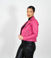 Women's Cross Zip Quilted Biker Style Leather Jacket