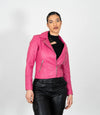 Women's Cross Zip Quilted Biker Style Leather Jacket