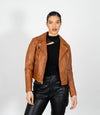 Women's Cross Zip Quilted Biker Style Leather Jacket