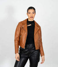 Women's Cross Zip Quilted Biker Style Leather Jacket