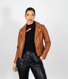 Women's Cross Zip Quilted Biker Style Leather Jacket