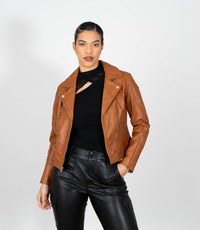 Women's Cross Zip Quilted Biker Style Leather Jacket
